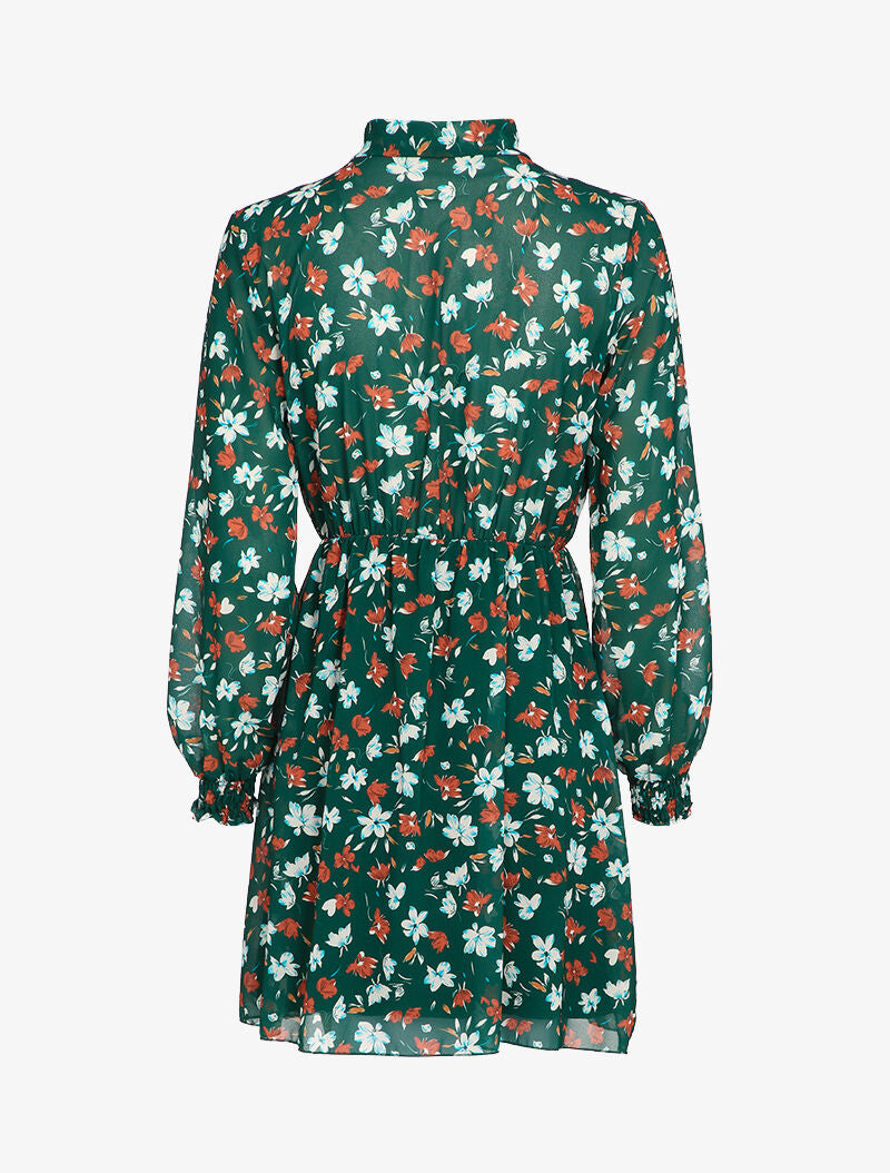 Robe imprimé fleur de lys à col lavallière - Vert émeraude - 2