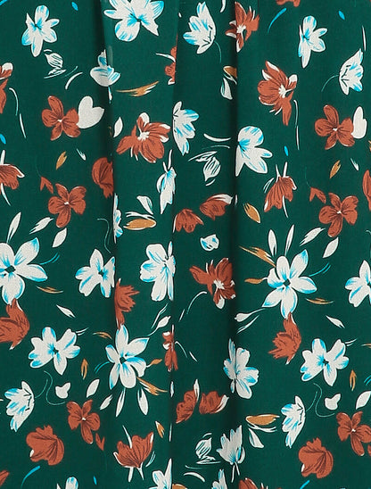 Robe imprimé fleur de lys à col lavallière - Vert émeraude - 3