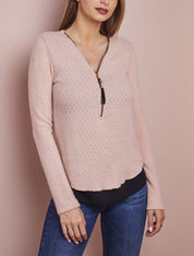 Pull en maille douce à doublure voile - Rose - 1