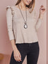 Pull fin à épaules volantées et à liserés lamés - Beige - 1