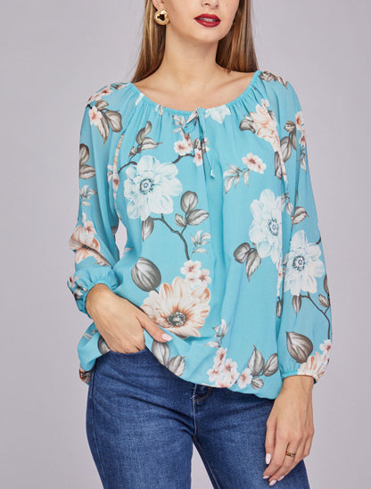 Top coupe boule à imprimé floral - Bleu ciel - 1