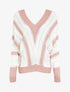 Pull col V à rayures en maille ajourée - Rose - 4