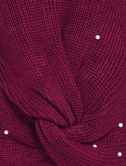Pull torsadé à détails perles - Bordeaux - 3