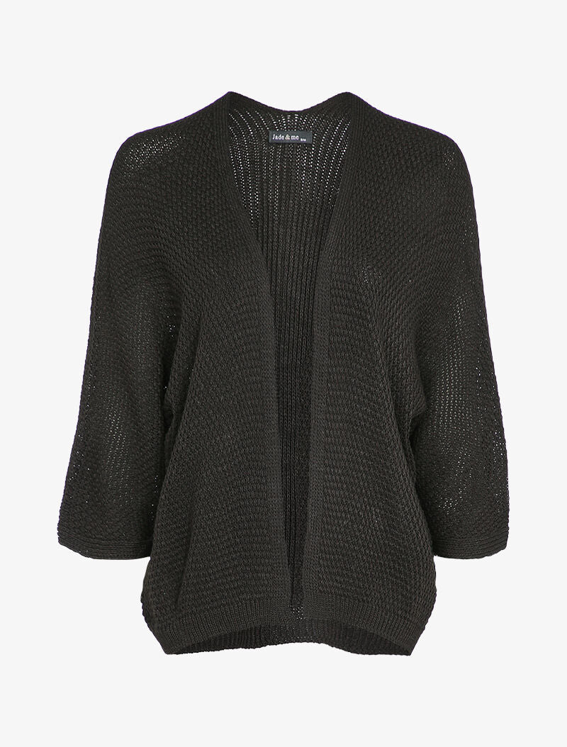 Gilet ouvert oversize à manches dolman - Noir - 1