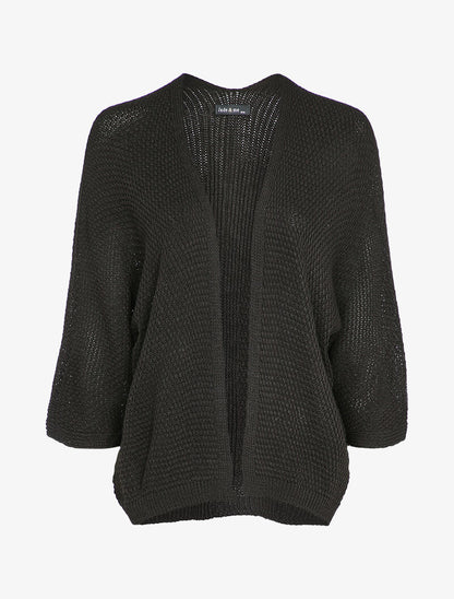 Gilet ouvert oversize à manches dolman - Noir - 1
