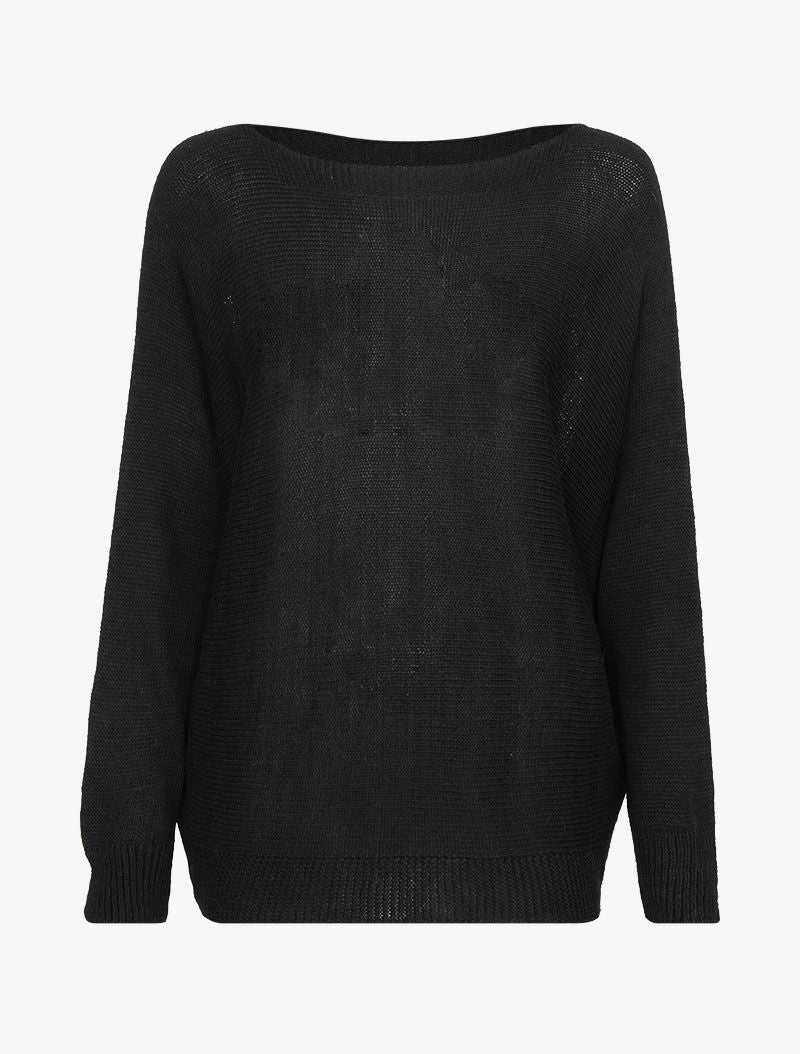 Pull oversize à manches dolman et col bateau - Noir - 1