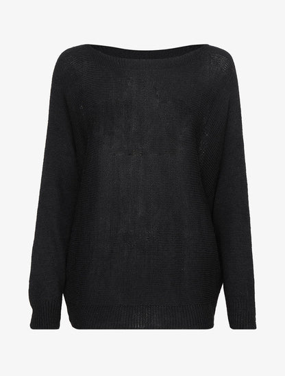 Pull oversize à manches dolman et col bateau - Noir - 1