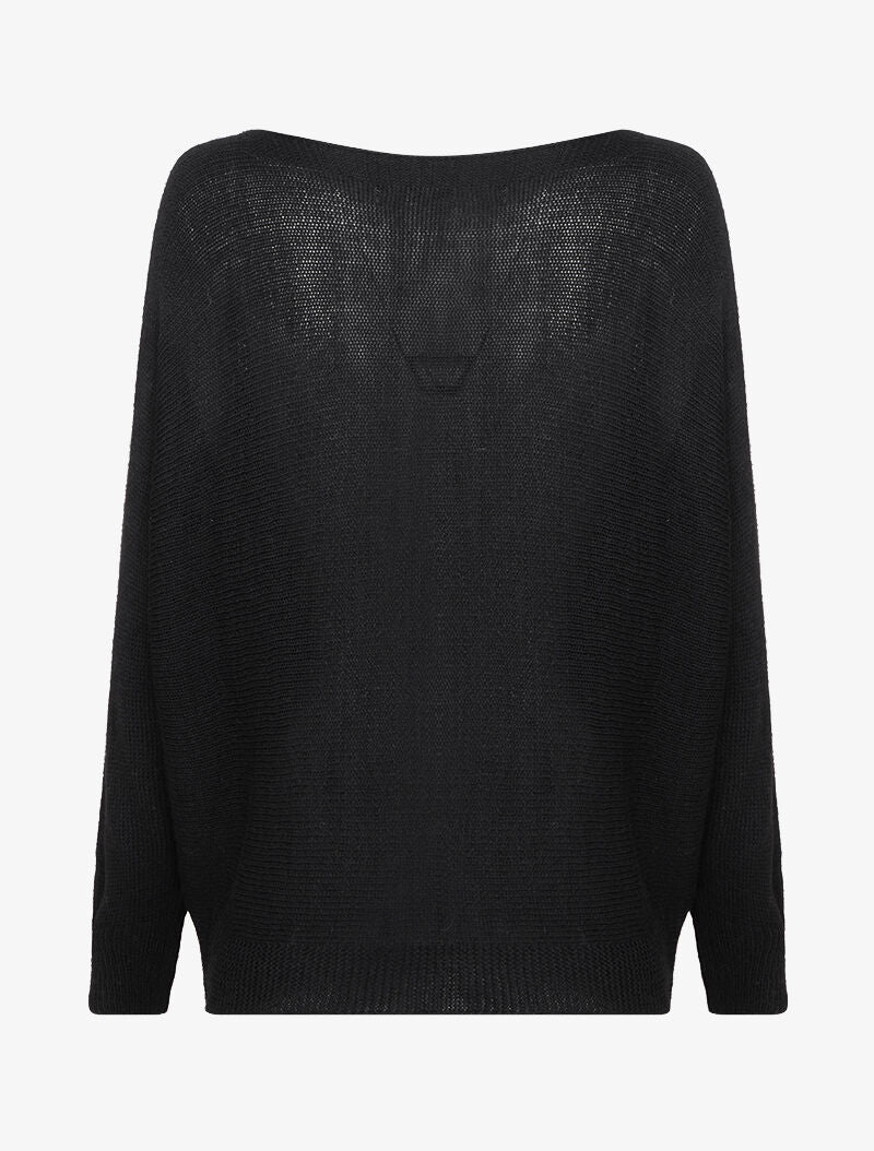 Pull oversize à manches dolman et col bateau - Noir - 2