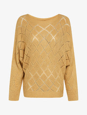 Pull oversize en maille ajourée et manches dolman - Camel - 4