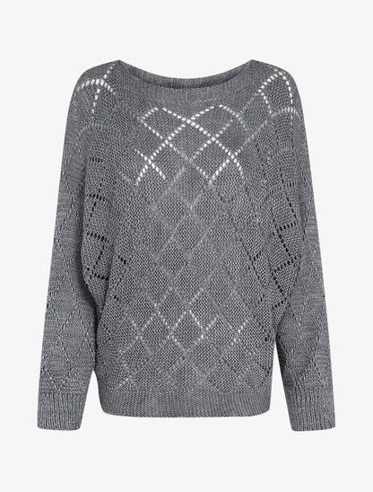 Pull oversize en maille ajourée et manches dolman - Gris foncé - 4