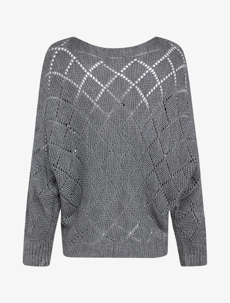 Pull oversize en maille ajourée et manches dolman - Gris foncé - 2
