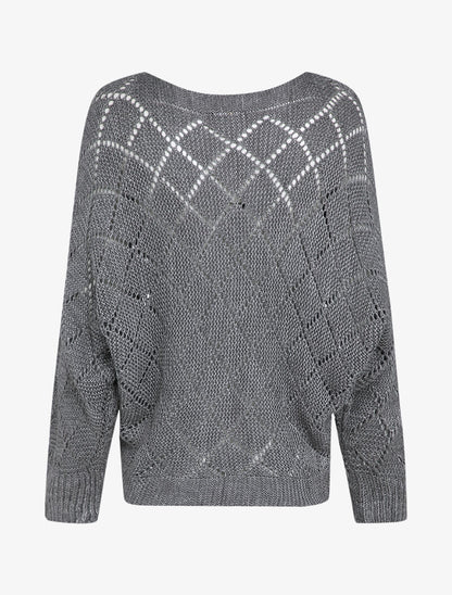 Pull oversize en maille ajourée et manches dolman - Gris foncé - 2