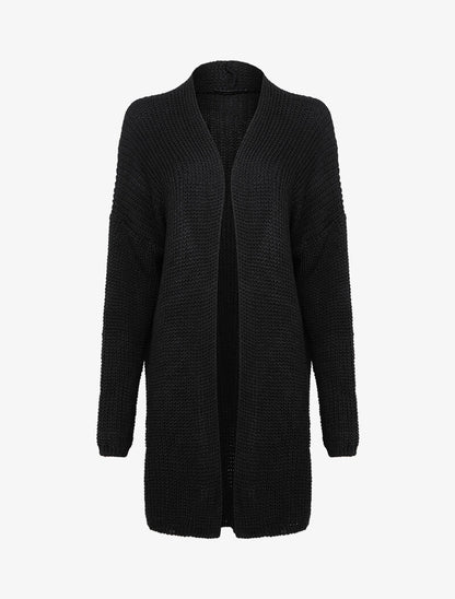 Gilet mi-long ouvert à col droit - Noir - 1
