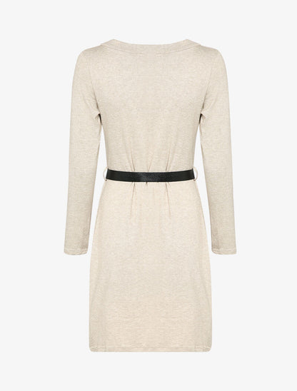Robe pull à col V en dentelle - Beige - 2