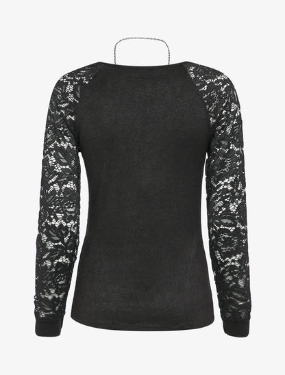 Pull à manches raglan en dentelle - Noir - 2