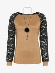 Pull à manches raglan en dentelle - Camel - 4