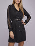 Robe chemise à manches détail dentelle - Noir - 5