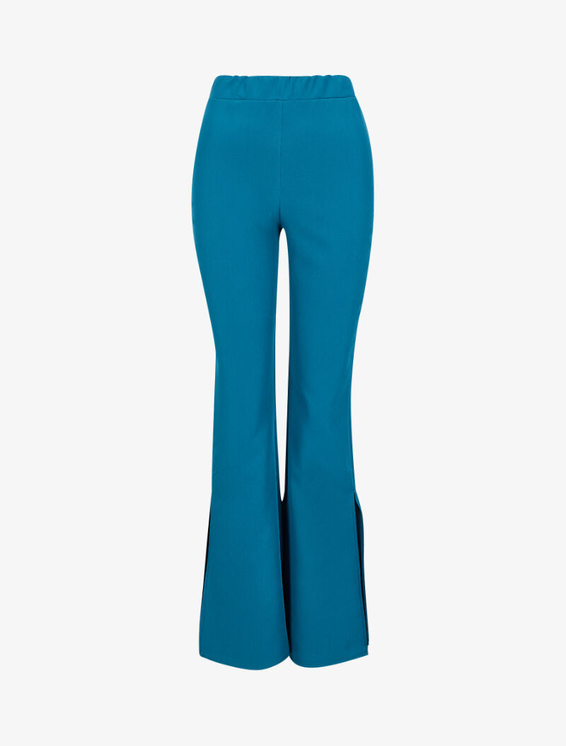 Pantalon flare extra long à bords fendus - Bleu canard - 1