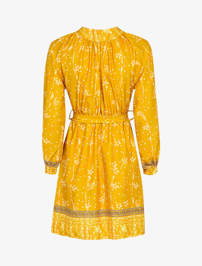 Robe patineuse courte à imprimé fleuri - Moutarde - 2