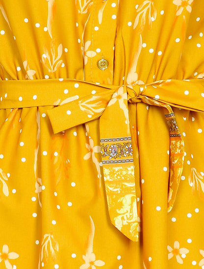 Robe patineuse courte à imprimé fleuri - Moutarde - 3