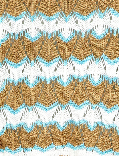 Pull en maille à rayures stylisées et col montant - Camel - 3