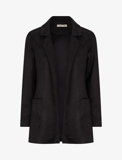 Veste ouverte mi-longue en suédine - Noir - 1