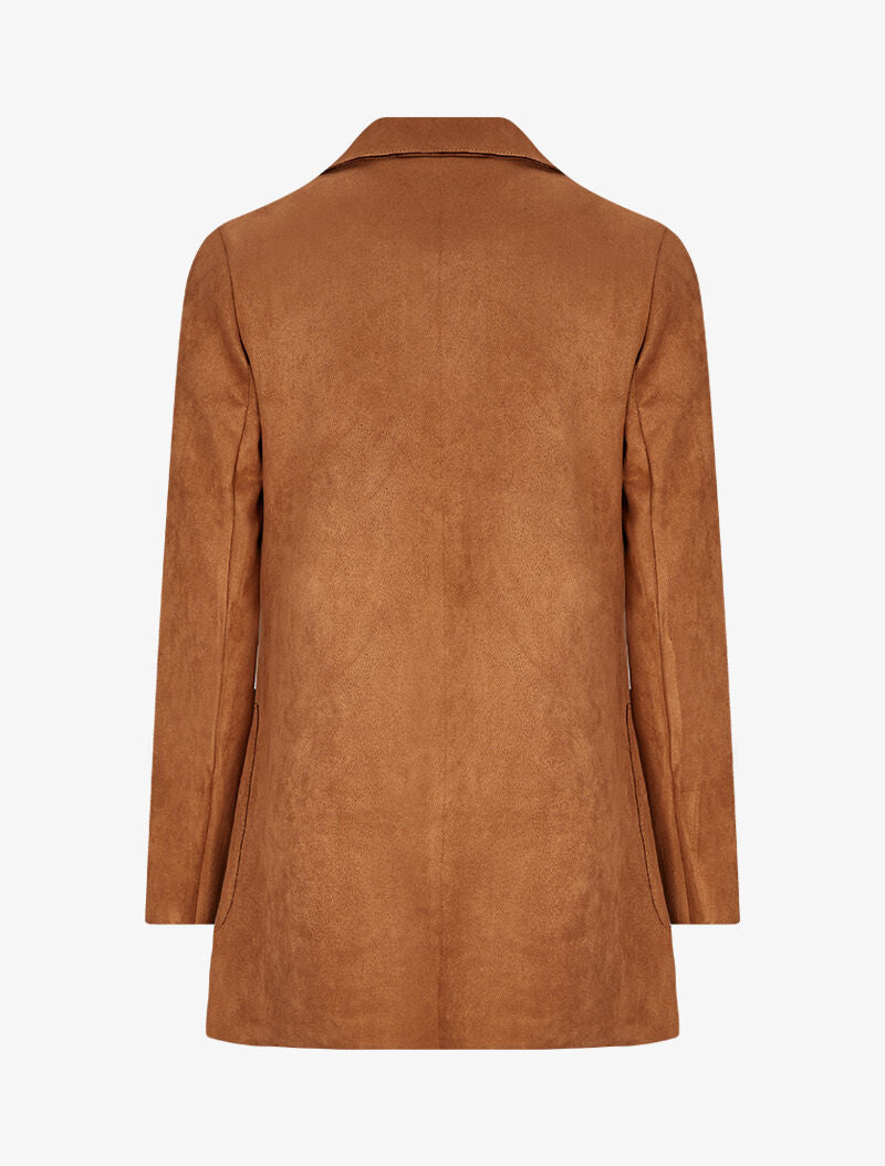 Veste ouverte mi-longue en suédine - Camel - 2