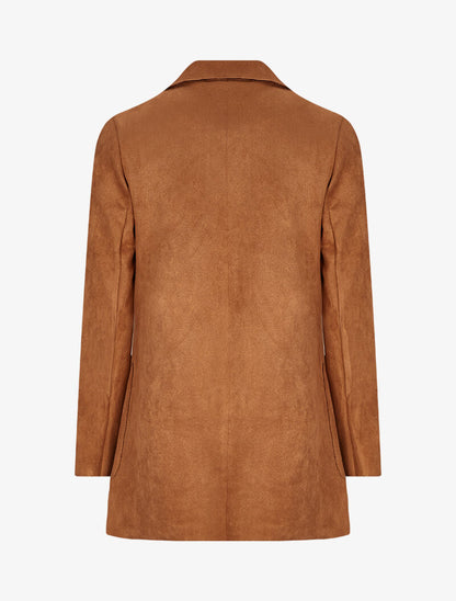 Veste ouverte mi-longue en suédine - Camel - 2