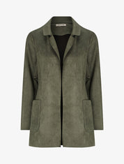 Veste ouverte mi-longue en suédine - Kaki - 4