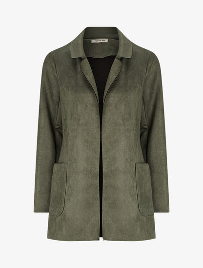 Veste ouverte mi-longue en suédine - Kaki - 4