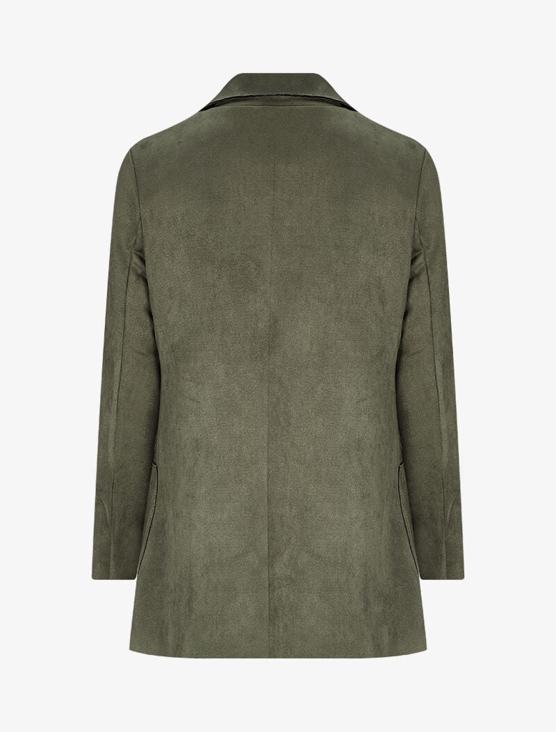 Veste ouverte mi-longue en suédine - Kaki - 2