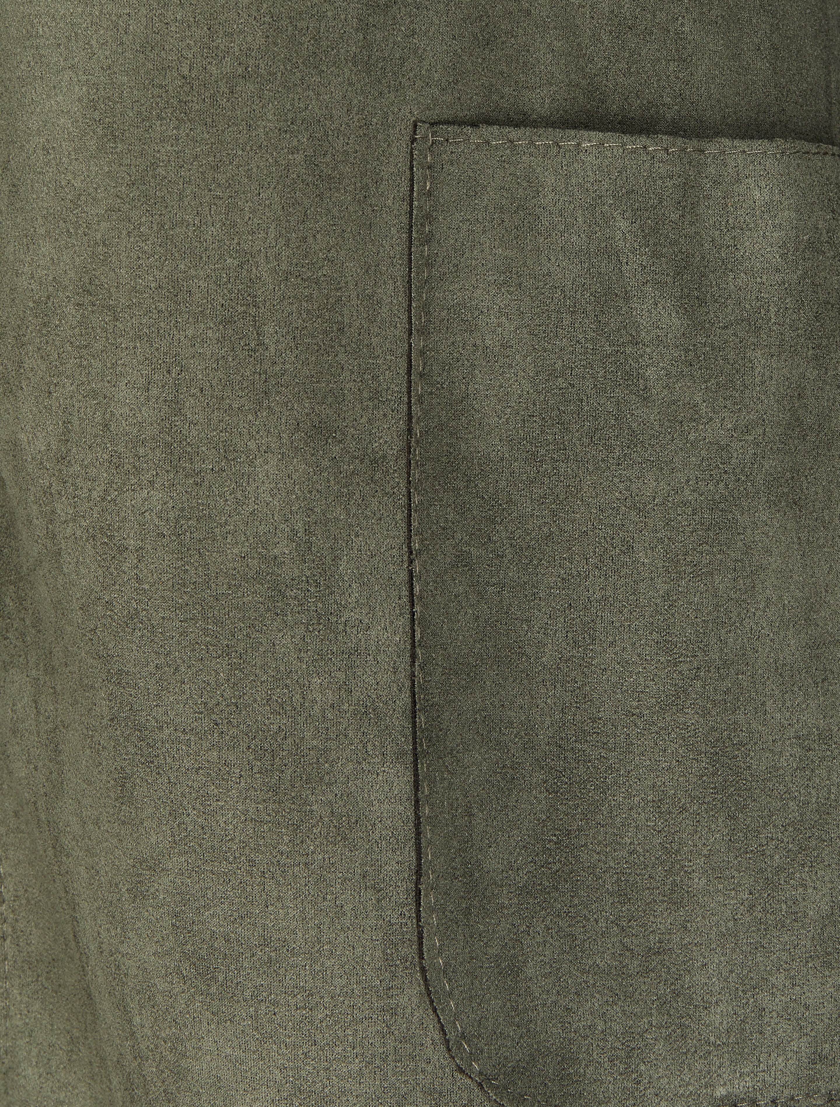 Veste ouverte mi-longue en suédine - Kaki - 3
