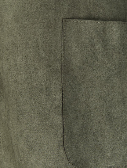 Veste ouverte mi-longue en suédine - Kaki - 3