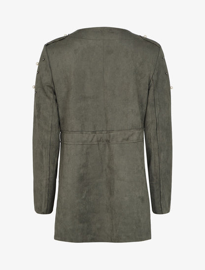 Veste en suédine à perles et liens à nouer - Kaki - 2