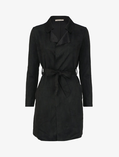 Veste style trench en suédine - Noir - 1