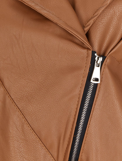 Veste style perfecto en simili à col large - Camel - 3