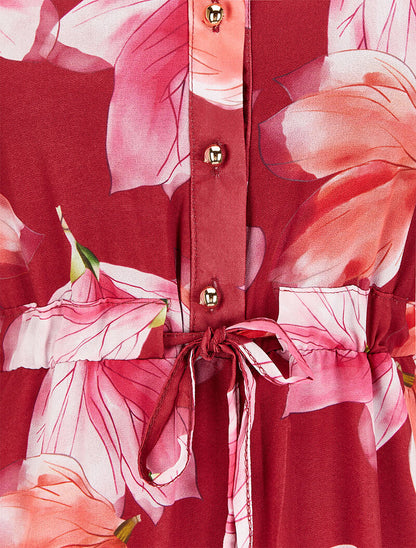 Robe imprimé crocus à liens de serrage - Rouge - 3