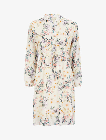 Robe imprimé bouquet sauvage à liens de serrage - Écru - 4