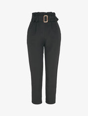 Pantalon carotte 7/8 à taille empire froncée - Noir - 1