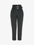 Pantalon carotte 7/8 à taille empire froncée - Noir - 1