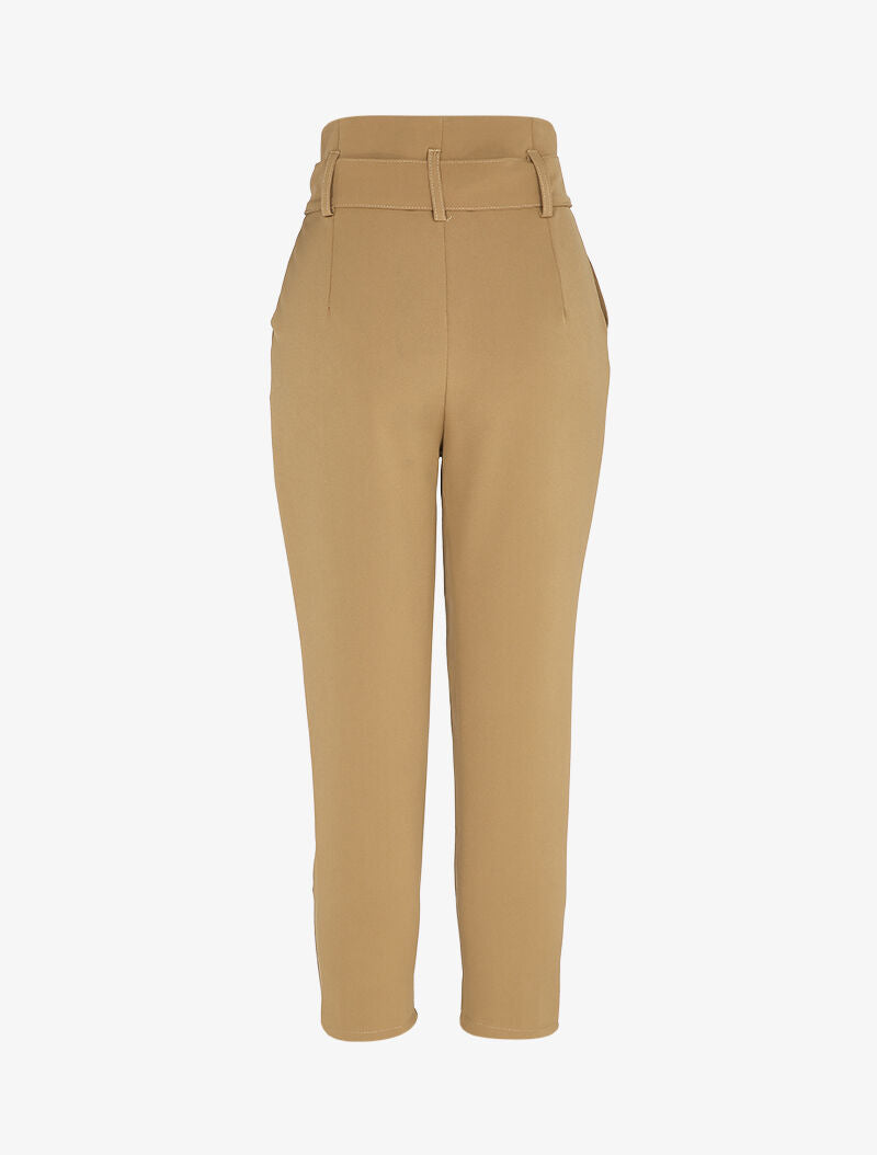 Pantalon carotte 7/8 à taille empire froncée - Camel - 2