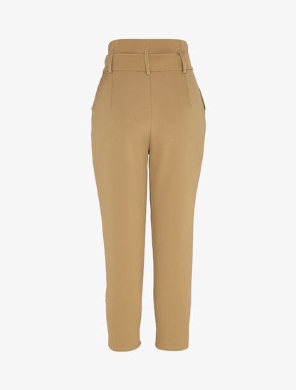 Pantalon carotte 7/8 à taille empire froncée - Camel - 2