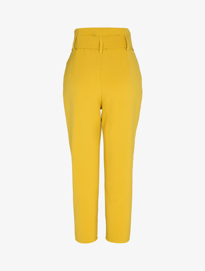 Pantalon carotte 7/8 à taille empire froncée - Moutarde - 2