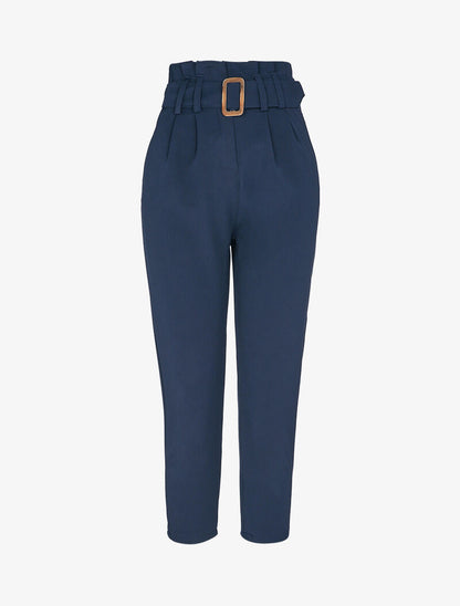 Pantalon carotte 7/8 à taille empire froncée - Marine - 1