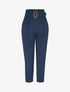 Pantalon carotte 7/8 à taille empire froncée - Marine - 1