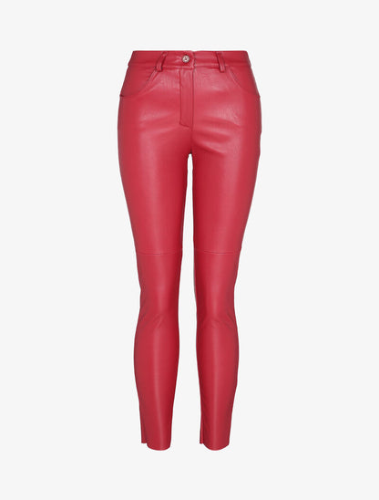 Pantalon slim taille standard en simili - Rouge - 3