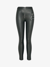 Pantalon slim en simili à triple zips décoratifs - Noir - 3