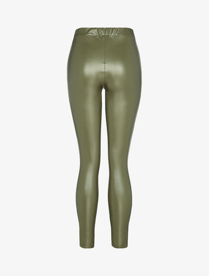 Pantalon slim en simili à triple zips décoratifs - Kaki - 2