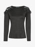 Pull fin à épaules en dentelle volantées - Noir - 4