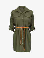 Robe chemise à ceinture stylisée - Kaki - 4